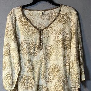 J. Jill Geometric Boho Henley Blouse Women’s Medium 3/4 Sleeve Lightweight